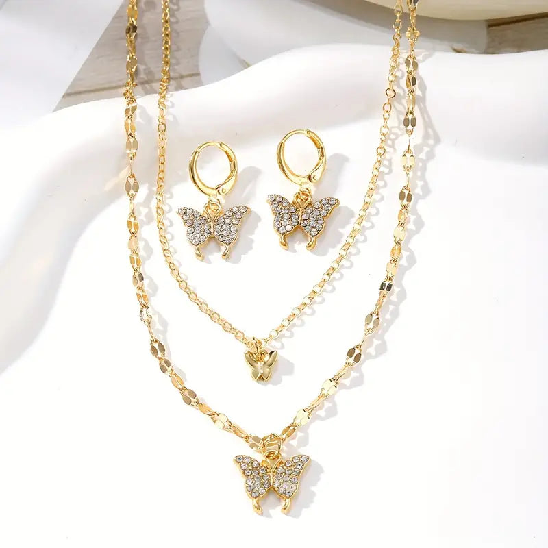 1 Pair Of Earrings + 1 Necklace Coquette Style Jewelry Set Trendy Butterfly Design