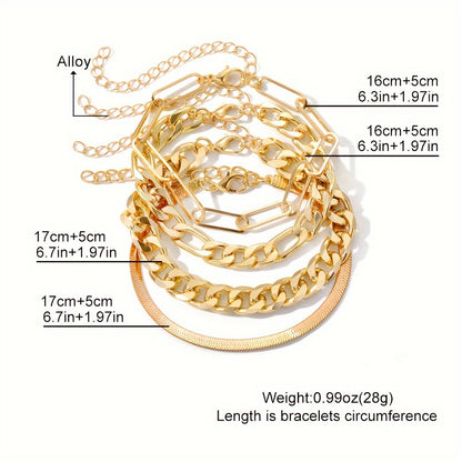 4pcs/set Vintage Simple Cuban Chain Bracelet Golden Classic Snake Chain Bracelet Women's Jewelry