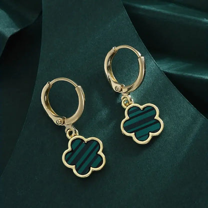 Exquisite Flower Design Hoop Earrings Elegant-Green