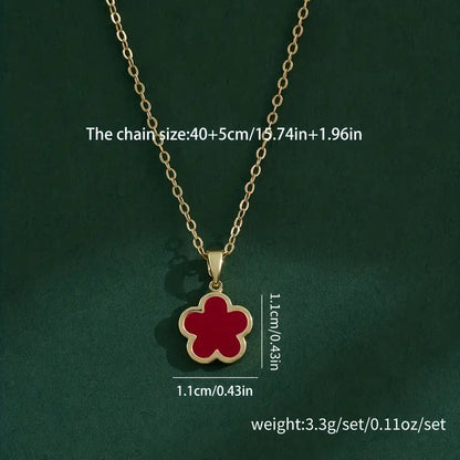 Red Elegant Five-petal Flower Pendant Necklace