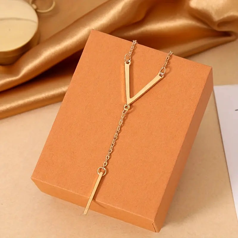 Women's Simple Long V-Shaped Pendant Necklace, 18K Plated Y-Shaped Necklace