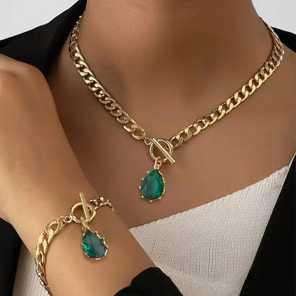 Necklace + Bracelet French Romantic Style Jewelry Set OT Buckle + Chain Design Inlaid Zirconia In Waterdrop Shape