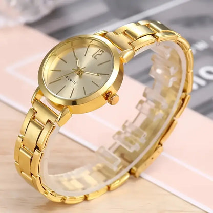 A Set Of 2 Fashionable Ladies' Watches And Sparkling Star Bracelets, With Zinc Alloy Golden Straps And Cases