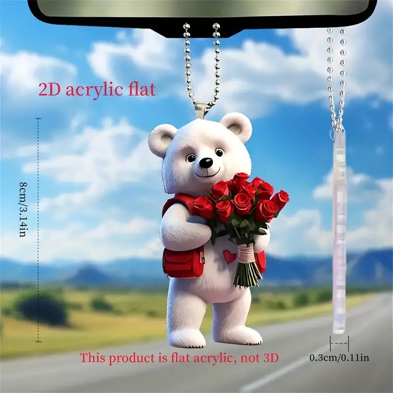 1pc, Valentine's Day Two-dimensional Flat Acrylic Cute Bear Pendant Backpack Pendant