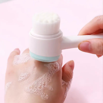 1pc 3D Double-sided Face Wash Brush Soft Bristles & Silicone Face Cleansing Brush