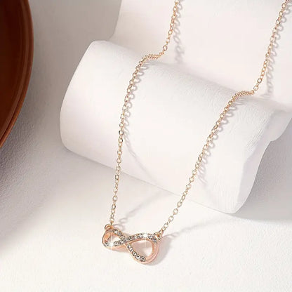 Luxury Exquisite Shiny Rhinestone Infinity Pendant Chain Necklace- Rose Golden