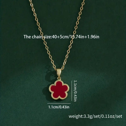 1pc Temperament Lucky Five Leaf Flower Pendant Necklace