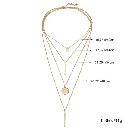 1pc Layered Star Bar Round Pendant Necklace