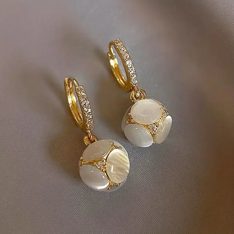 Exquisite Ball Design Moonstone Inlaid Dangle Earrings