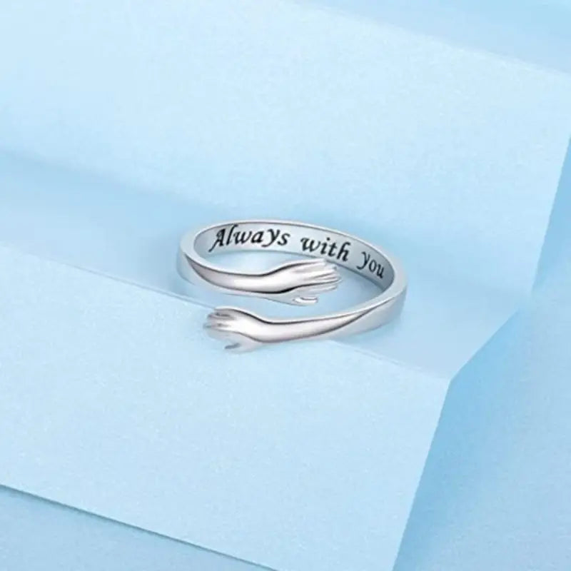 Exquisite Embrace Ring Silver Plated Adjustable Cuff Carved 'Always with you'