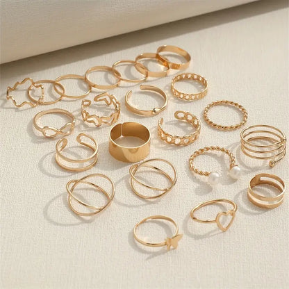 22pcs Fashion Stacking Rings Trendy Chain Butterfly Heart Design Mix