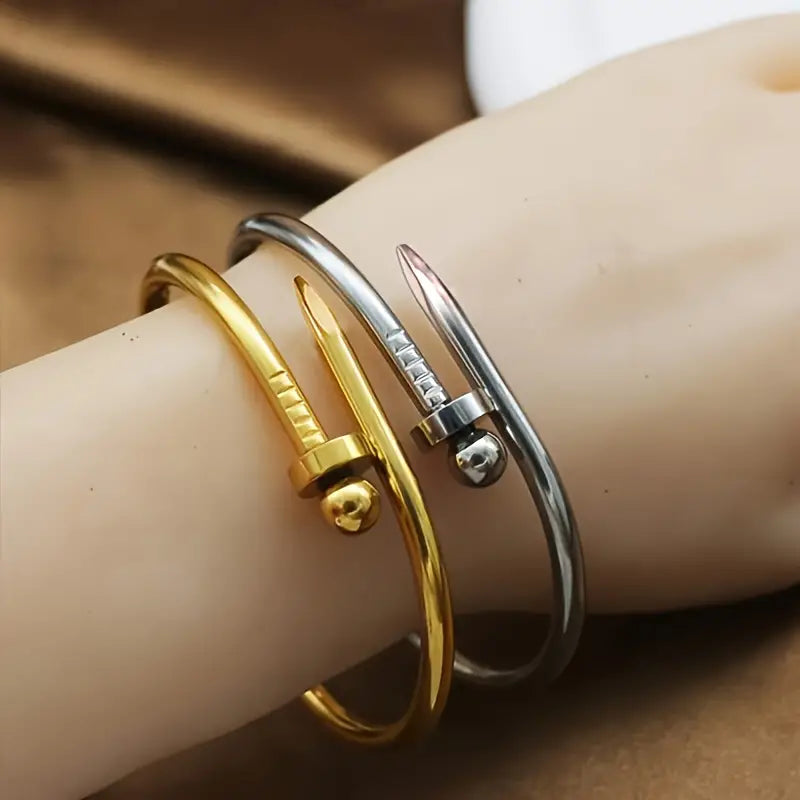 Stainless Steel Nail Ball Shaped Bangle Bracelet For Men And Women