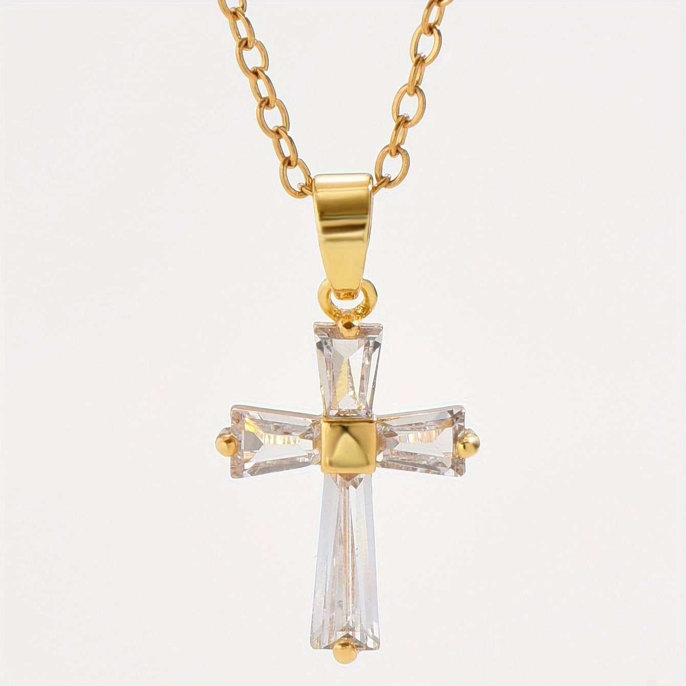 Golden Stainless Steel Cross Pendant Necklace, Retro Fashion Necklace