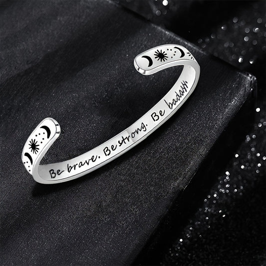 Stainless Steel Cuff Bangle Engraved With Inspiration Text Adjustable Open Bracelet