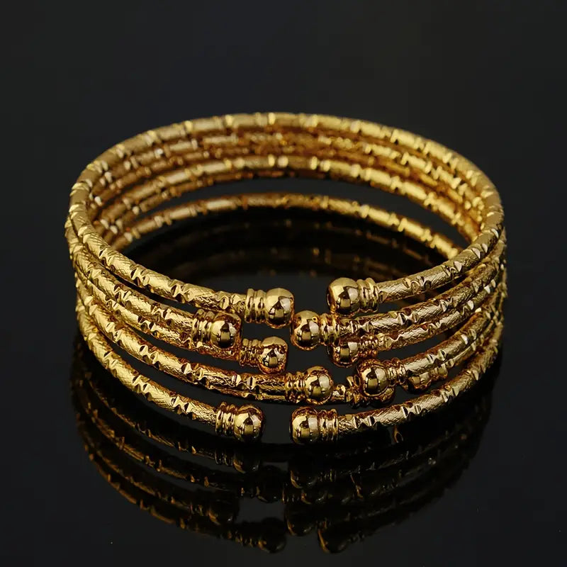 6pcs Luxury 18K Golden Plated Iron Bracelet Set, Classic Middle Eastern Double Headed Beads Design