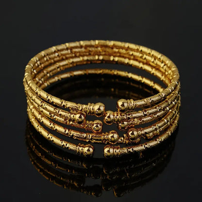 6pcs Luxury 18K Golden Plated Iron Bracelet Set, Classic Middle Eastern Double Headed Beads Design