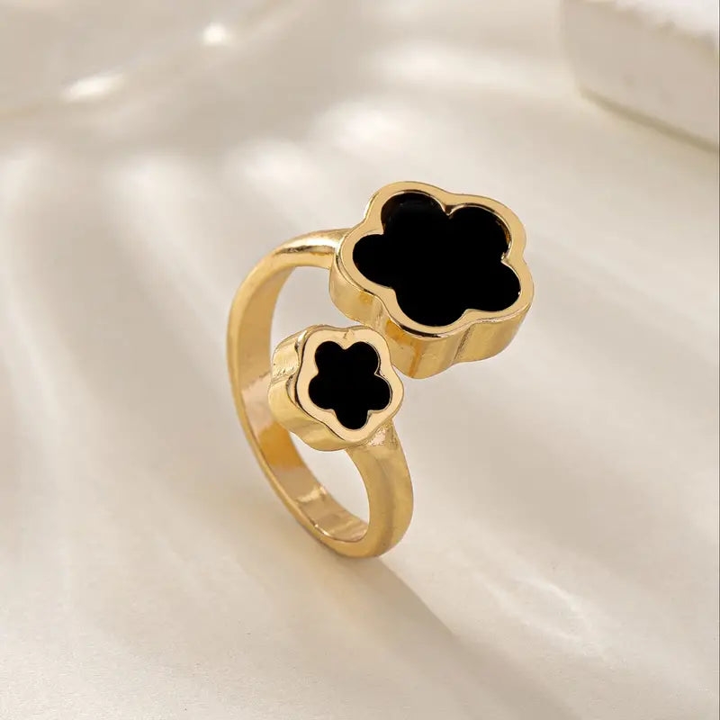 Elegant ,Lovely Style, 1pc Lucky Clover Ring, Golden Adjustable