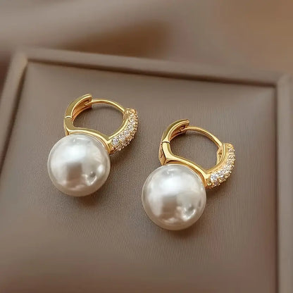 2pcs Elegant Faux Pearl Drop Earrings with Cubic Zirconia, Vintage & Minimalist Style