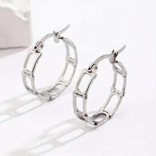 Stainless Steel earrings, Geometric Decor Fashionable And Cool Simple Hoop Earrings