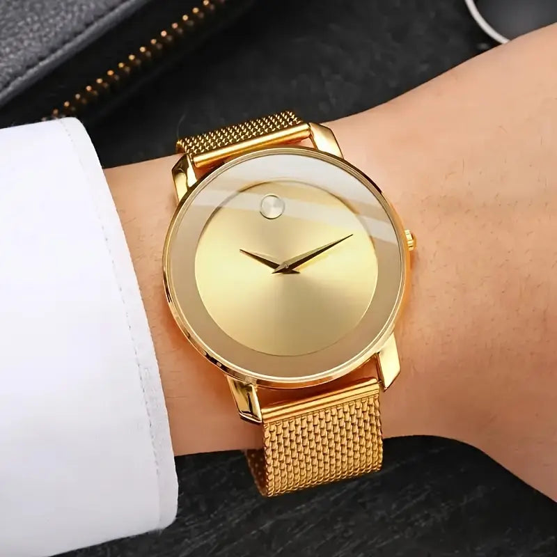 Elegant Golden Tone Women's Quartz Watch, Mesh Strap