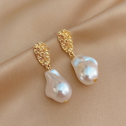 Irregular Faux Pearl Decor Dangle Earrings Alloy Jewelry