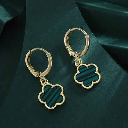 Exquisite Flower Design Hoop Earrings Elegant-Green