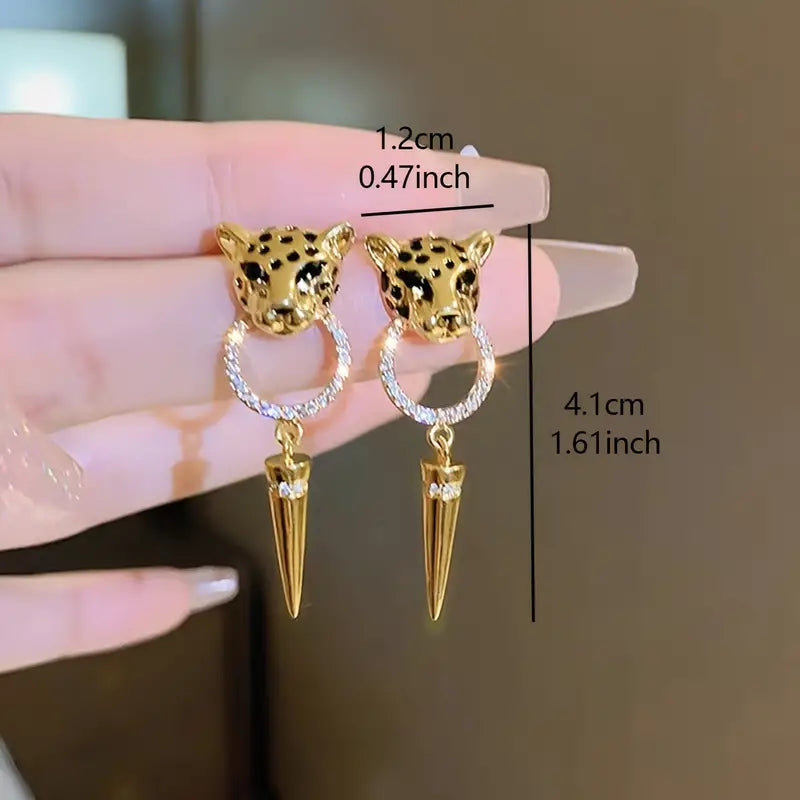 1pair High-end Personality Hip-hop Trendy Women's Unique Leopard Earrings