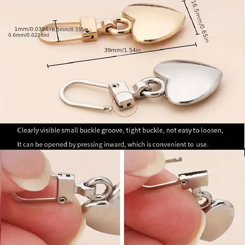 5pcs Heart Shape Semi-Automatic Head Pull Piece Detachable Zipper