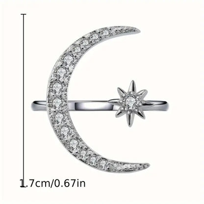 1pc Trendy Cuff Ring Moon And Star Design Crescent Shape Inlaid Rhinestone