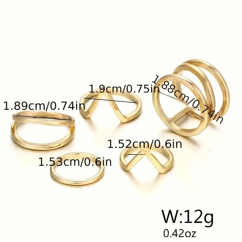 5pcs Kpop Style Stacking Rings Trendy