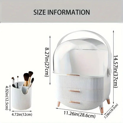 1pc Large Capacity Cosmetic Storage Box With Makeup Brush Holder