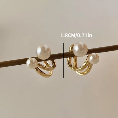 Double Imitation Pearl Design Stud Earrings-Golden Yellow