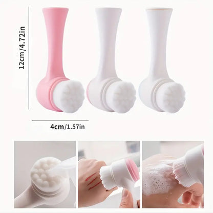 1pc 3D Double-sided Face Wash Brush Soft Bristles & Silicone Face Cleansing Brush