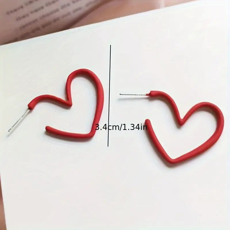 Red Irregular Hollow Heart Design Hoop Earrings