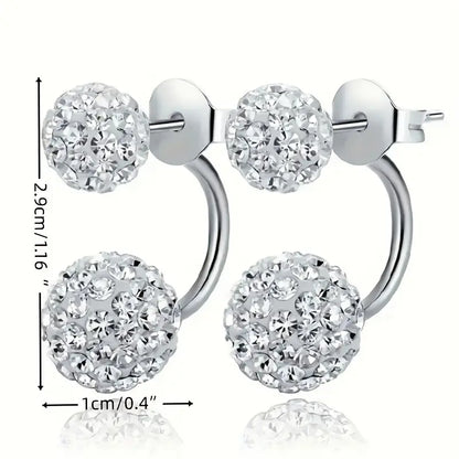 Double Ball Design Hoop Earrings Embellished With Shiny Rhinestones