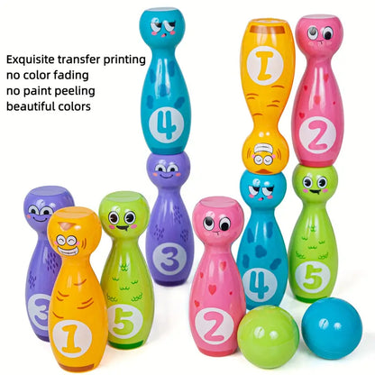 Children's Bowling Toy Set With Cartoon Fun Expressions 10 Bottles And 2 Balls