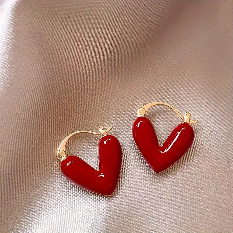 Small Heart Design Hoop Earrings Alloy 14K Plated Jewelry Elegant Simple Style