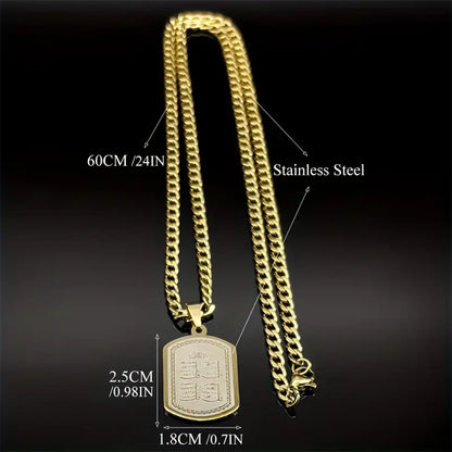 Fashion Stainless Steel Quran Pendant Necklace, Geometric Hip Hop Jewelry with Golden Chain