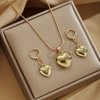 Drop Earrings + Necklace Chic Jewelry Set Golden Heart Design Match Daily Outfits Party Accessories