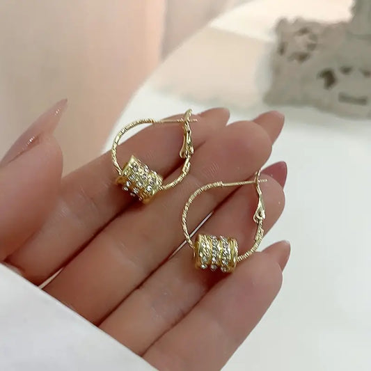Golden Hoop Earrings With Sparkling Zircon Decor Elegant Sexy Style Zinc Alloy Jewelry