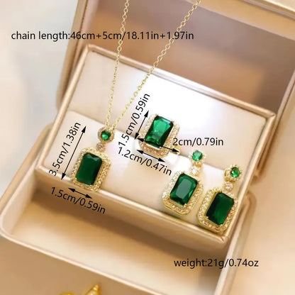 Luxury Jewelry Set, Fashion Emerald Green Artificial Crystal Necklace, Earrings & Ring, Elegant Banquet Bridal Accessory Gift Set, Banquet Jewelry Set