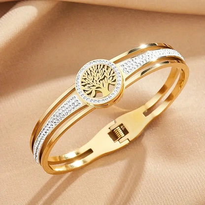 Unique Life Tree Bangle - Hypoallergenic Stainless Steel Jewelry with Intricate Design