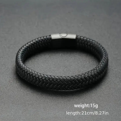 Men's Bracelet, Retro PU Leather Braided Bracelet, Magnet Buckle Bracelet