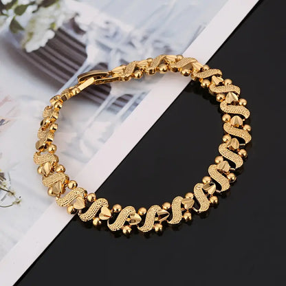 Bohemian Elegant Style Women's Romantic Heart Bracelet, 24k Gold Plated