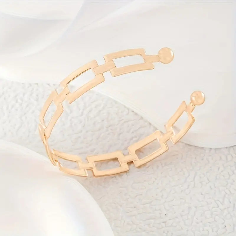 Classic Luxury Hollow Square Chain Open Bangle Bracelet