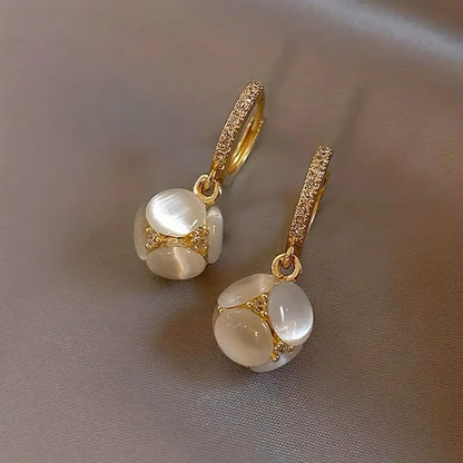 Exquisite Ball Design Moonstone Inlaid Dangle Earrings