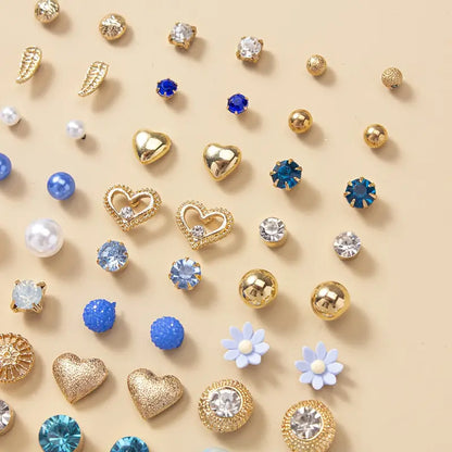 30 Pairs Set Of Delicate Stud Earrings Blue