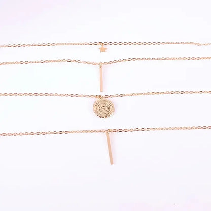 1pc Layered Star Bar Round Pendant Necklace