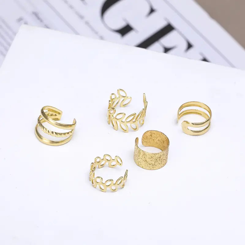 Leaf 5pcs Cutout Ear Clips Fitting One Ear