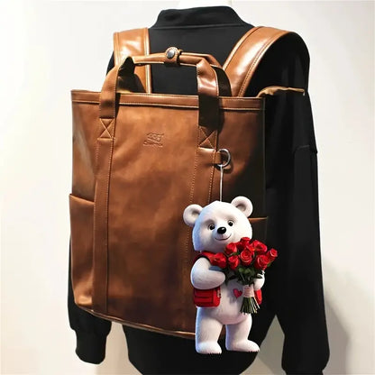 1pc, Valentine's Day Two-dimensional Flat Acrylic Cute Bear Pendant Backpack Pendant
